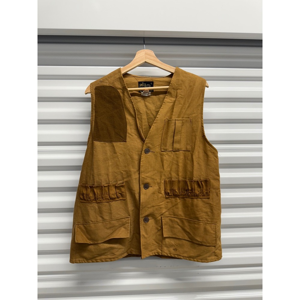 Vintage Kmart Hunting Vest Mens Large Brown Cotton Canvas Shooting Utility Japan